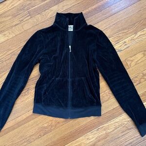 JUICY COUTURE GUC Velour Zip Up Track Jacket Black J Zipper Pull M Y2K